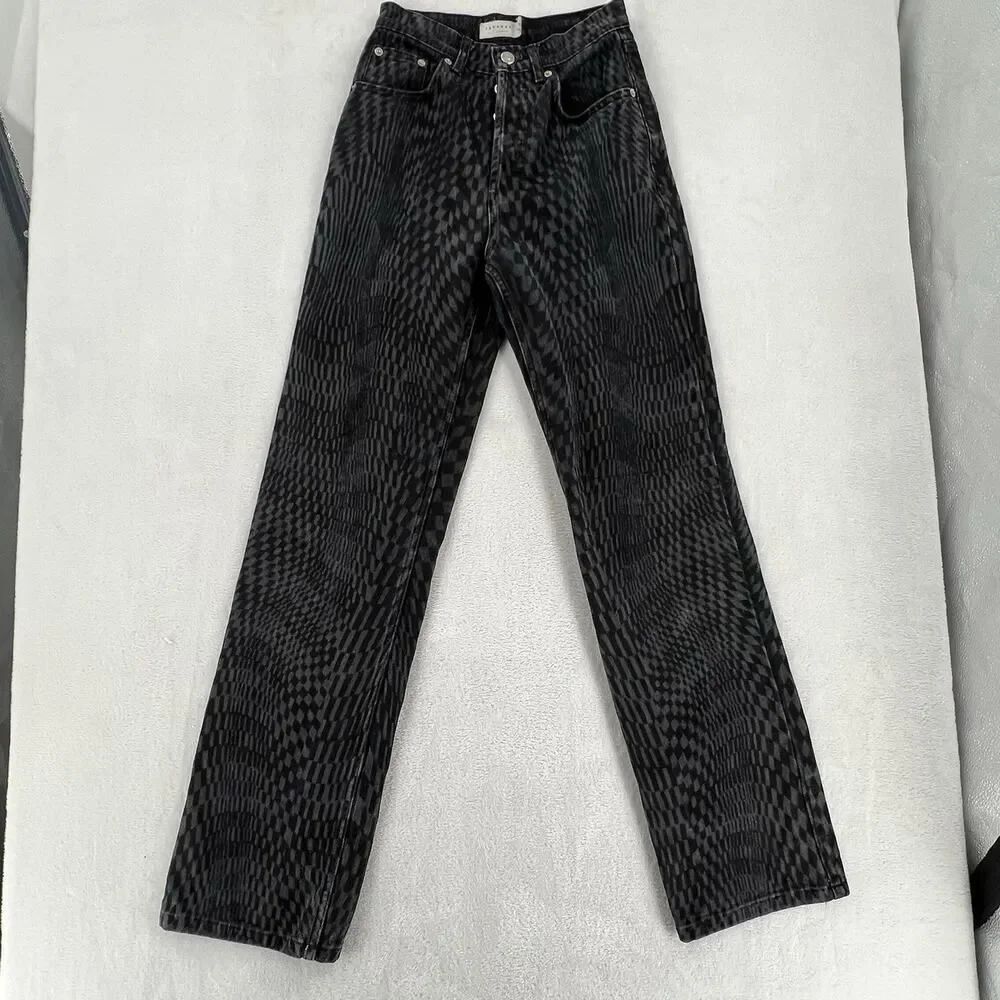 TOPSHOP Women's 'WARP PRINT' Washed Black STRAIGHT LEG JEANS - 25x32